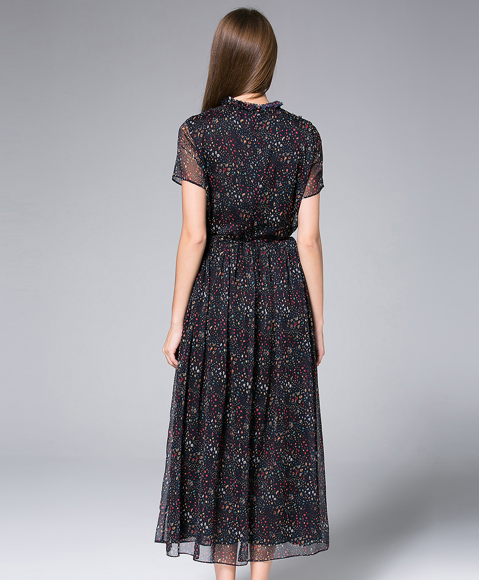 Dress - Black Printed Chiffon Maxi Dress